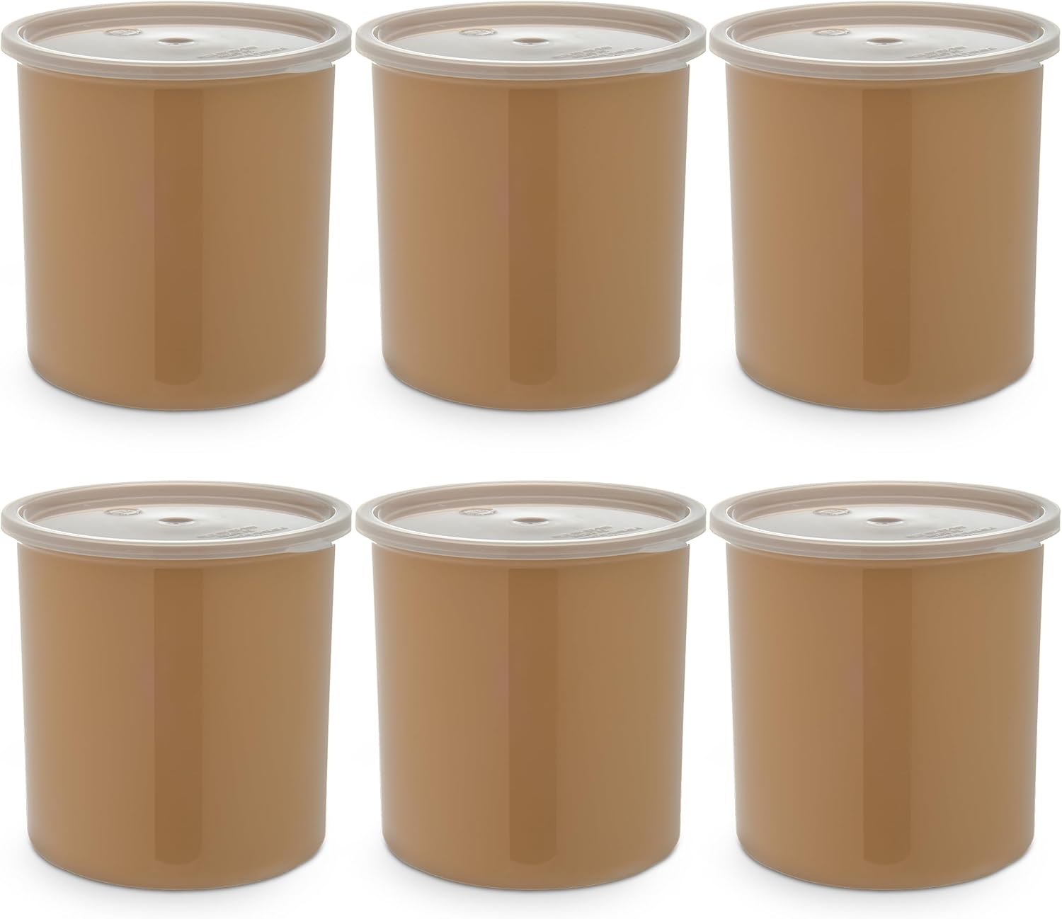 Carlisle FoodService Products Classic Round Storage Container Crock with Lid for Kitchen, Restaurants, Home, Plastic, 2.7 Quarts, Beige, (Pack of 6)