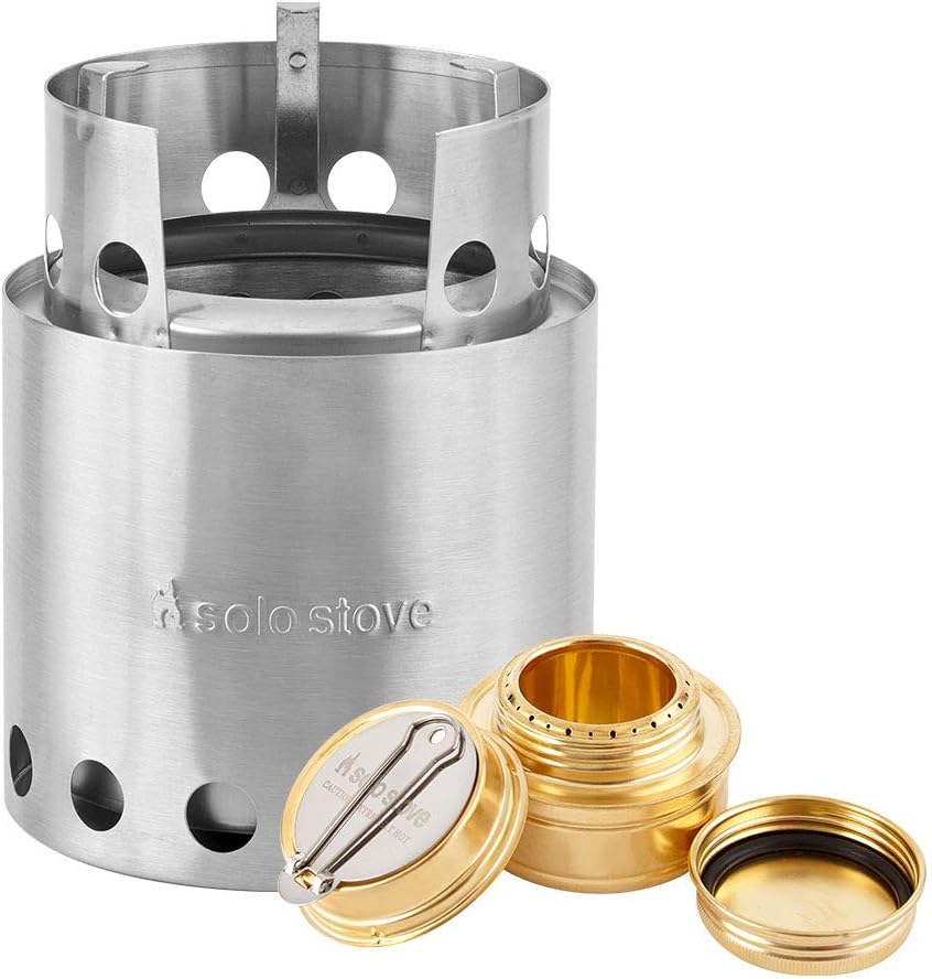 Solo Stove with Backup Alcohol Burner - Lightweight Kitchen Kit for Backpacking, Camping, Survival, Emergency Preparation. Burns Twigs - No Batteries or Liquid Fuel Gas Canister Required