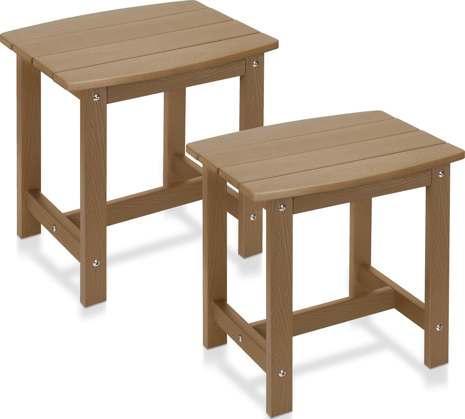 Y&M Outdoor Side Table, HIPS Adirondack Small Single Table, Waterproof Square Outside Table, Balcony Modern End Tables for Patio, Pool, Beach, Porch, Deck, Indoor or Outdoor Use (Brown, 2 Pack)