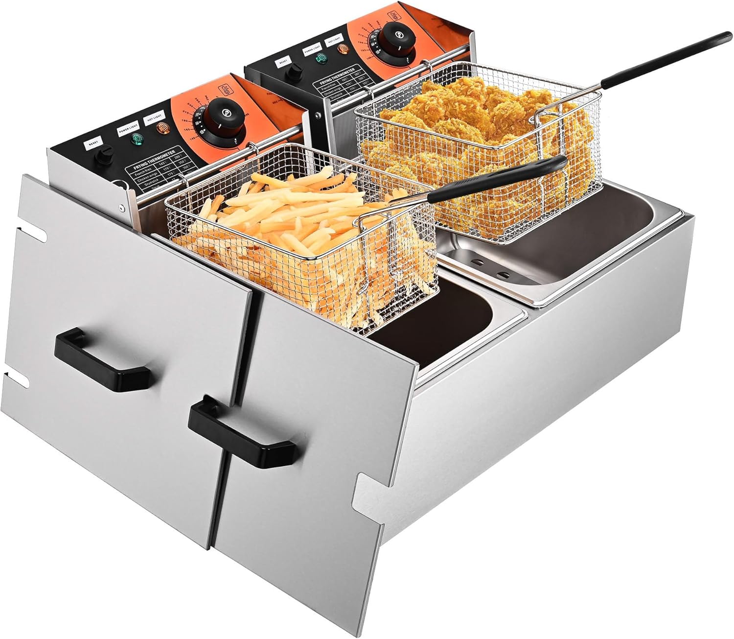 WeChef Commercial Deep Fryer 24L 5000W with Dual Tank Baskets Stainless Steel Electric Countertop Fryer for Restaurant Bar