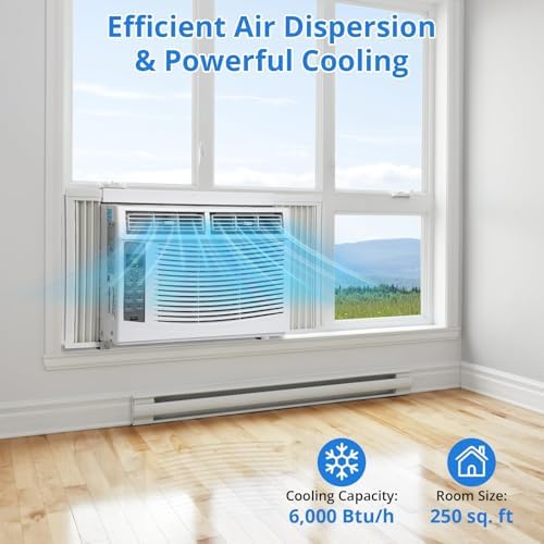 6000 BTU Window Air Conditioner, 3-In-1 AC Unit for Window, Works As Cooler, Dehumidifier & Fan with Timer, Sleep/ECO Mode & Installation Kit, Cooling Rooms Up to 350 Sq. Ft, 115V/60Hz