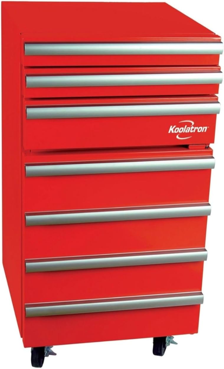 Koolatron Compact Heavy-Duty Rolling Tool Chest with 1.8 Cu Ft Mini Fridge 3 Drawers Adjustable Shelf Swivel Wheels Efficient Compressor Cooling Red Finish Garage Workshop Organizer