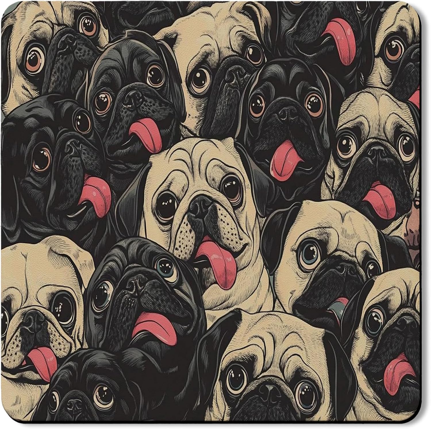 Pug Lover Washer Dryer Top Protector Mat, Retro Pug Faces Laundry Machine Dust Cover, Cute Rubber Anti-slip Waterproof Washer And Dryer Mats for Home 24x24 Inch