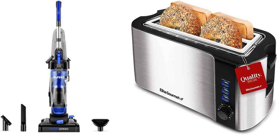 Eureka Lightweight Powerful Upright Vacuum Cleaner and Elite Gourmet Long Slot 4 Slice Toaster