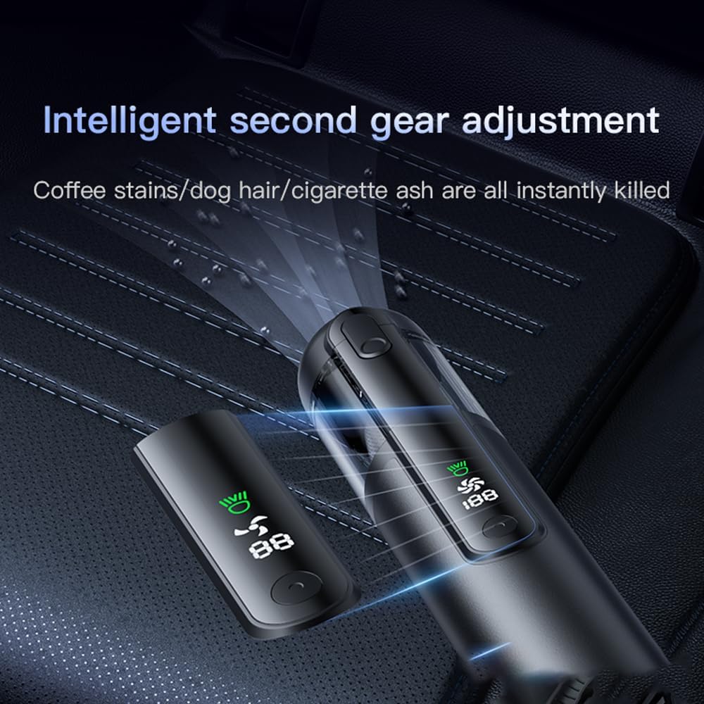 Pet Hair Absorber 4-in-1 Car Mini Vacuum Cleaner, 16000Pa Suction Power, Brushless Motor, Type-C Charging, Air Inflation, Vacuum Pumping, for Dogs Cats Home Car Corner Cleaning (Grey (LED Screen))