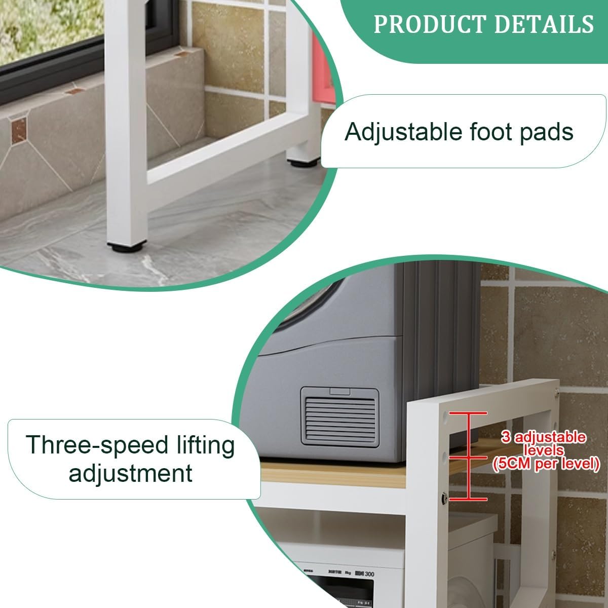 Washer Dryer Stacking Rack Stand,Heavy Duty Over Washer&Dryer Shelves With Adjustable Shelf,Toilet/Washing Machine Storage Rack,Space Saver Washer Dryer Stacking Kit,Height Adjustable,For Laundry(Whit