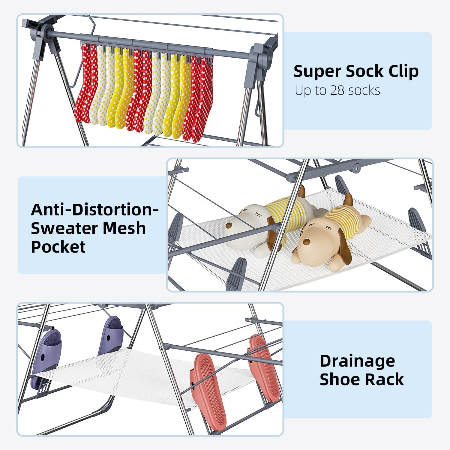 Clothes Drying Rack, Foldable 2-Level Laundry Drying Rack for Clothes,Stainless Steel Drying Rack Clothing Collapsible for Indoor Outdoor,with Height-Adjustable Wings