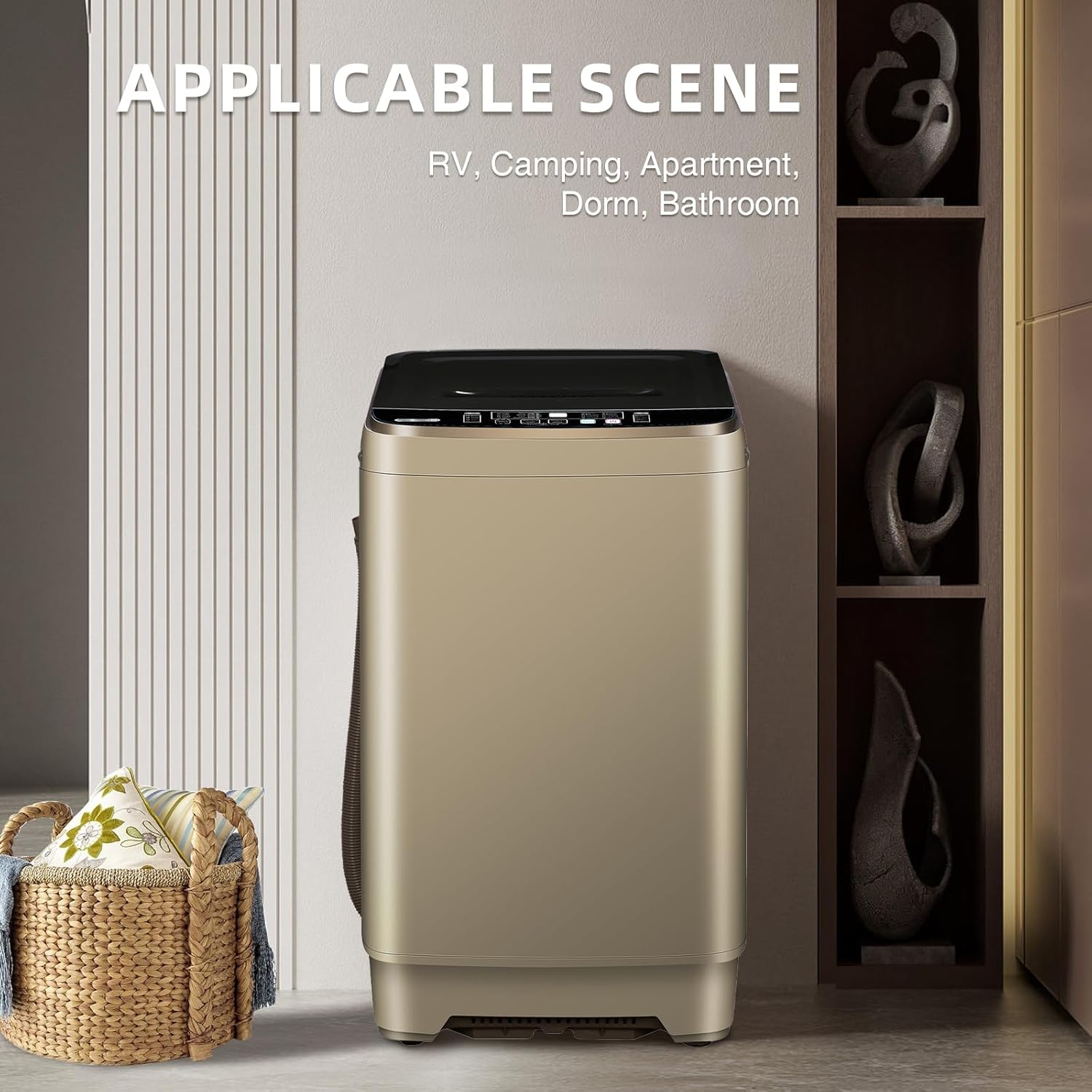 15.6lbs Full-Automatic Washing Machine, Portable Compact Laundry Washer with Drain Pump, 10 Programs 8 Water Levels with LED Display for RV, Camping, Apartment, Dorm, GOLD