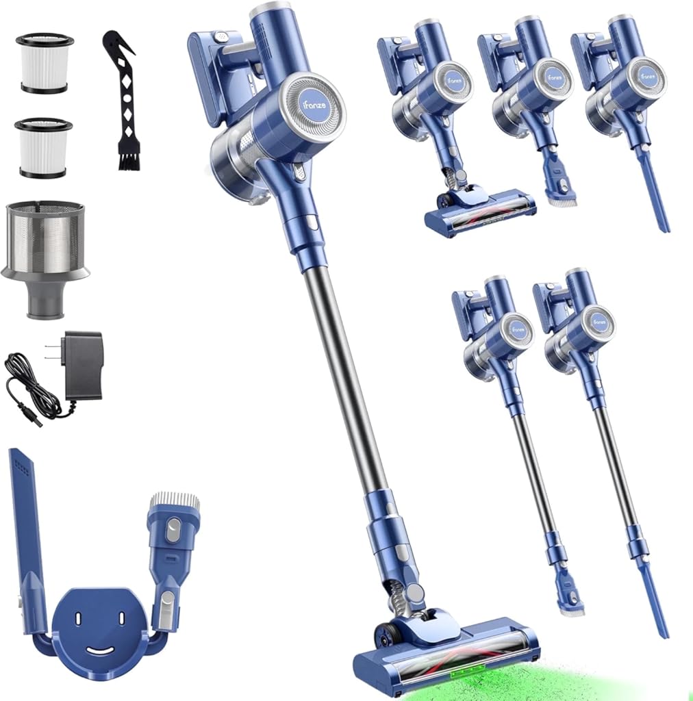 Cordless Vacuum Cleaner, 35 Kpa Powerful Suction Lightweight Stick Vacuum Cleaner，Green LED Lights Reveal Invisible Dust, Detachable Battery, 6 In 1 Handheld Vacuum For Home Hard Floor Carpet Pet Hair