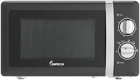 IMPECCA Countertop Microwave Oven Retro Mechanical Dials 5 Modes Timer Defrost 0.7 Cu 700W 9.65” Turntable Easy Clean