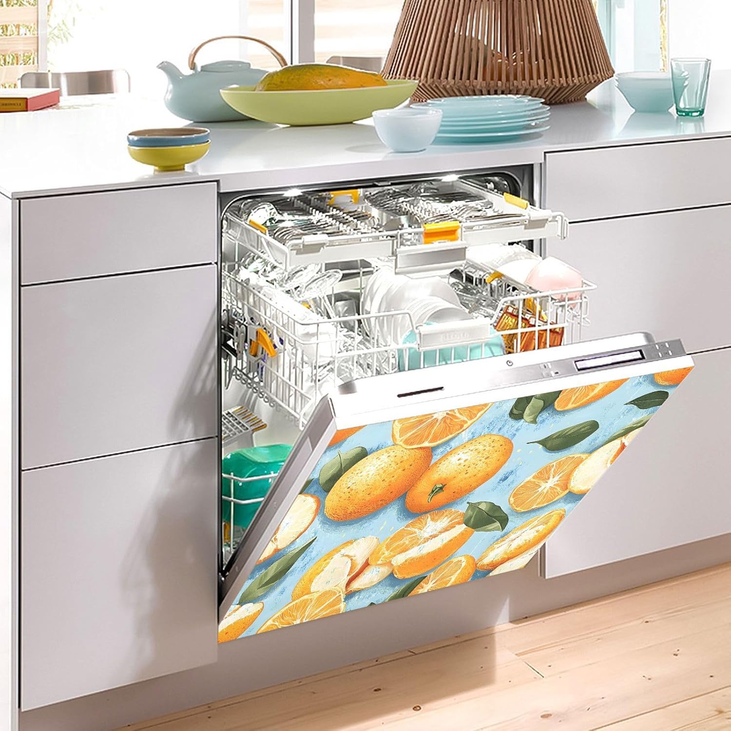 Dishwasher Magnet Cover Large Magnetic Stickers Orange Pattern Front Dishwasher Cover Reusable Decal for Home Kitchen Anti-Scratch Refrigerator Decorative Lid Washing Machine Laundry 23