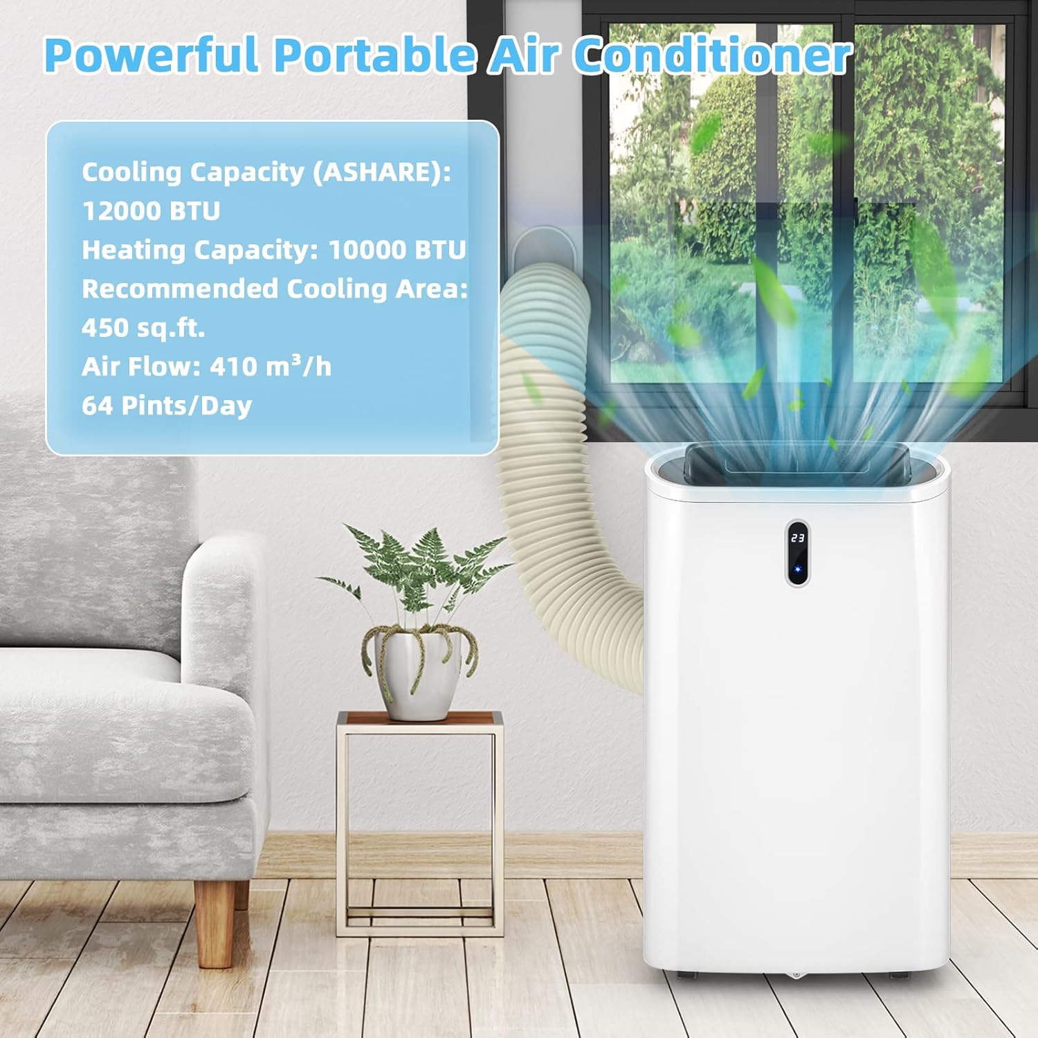 LDAILY 4-in-1 Portable Air Conditioner w/Remote Control, 14000 BTU AC Unit w/Cool, Heat, Fan, Dry & Sleep Mode, Smart Phone Control, Cools Up to 450 sq.ft, Air Cooler w/Window Kit (14000 BTU)
