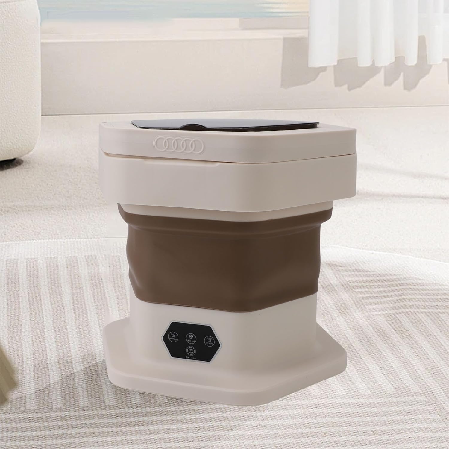 Compact Miniature Laundry Washer, 8L Foldable Washer Spin Dryer, Portable Washing Machine, Small Daily Laundry for Underwear Baby Clothes (Khaki)