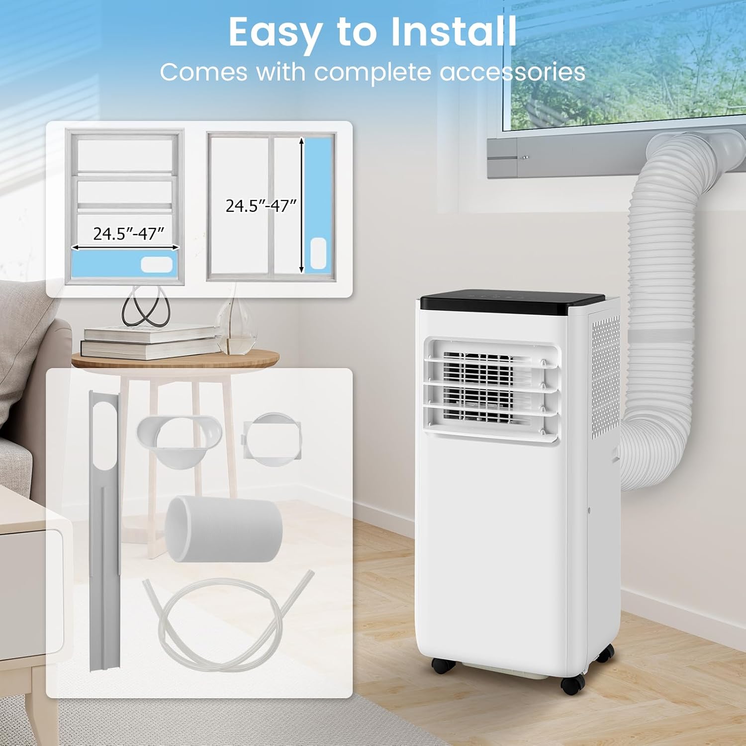 GOFLAME 10000BTU Portable Air Conditioner, 3-in-1 AC Unit with Built-in Dehumidifier, Fan Mode, Sleep Mode & 24H Timer, Powerful AC with Remote & Window Vent Kit, Cool Up to 250 sq.ft., White