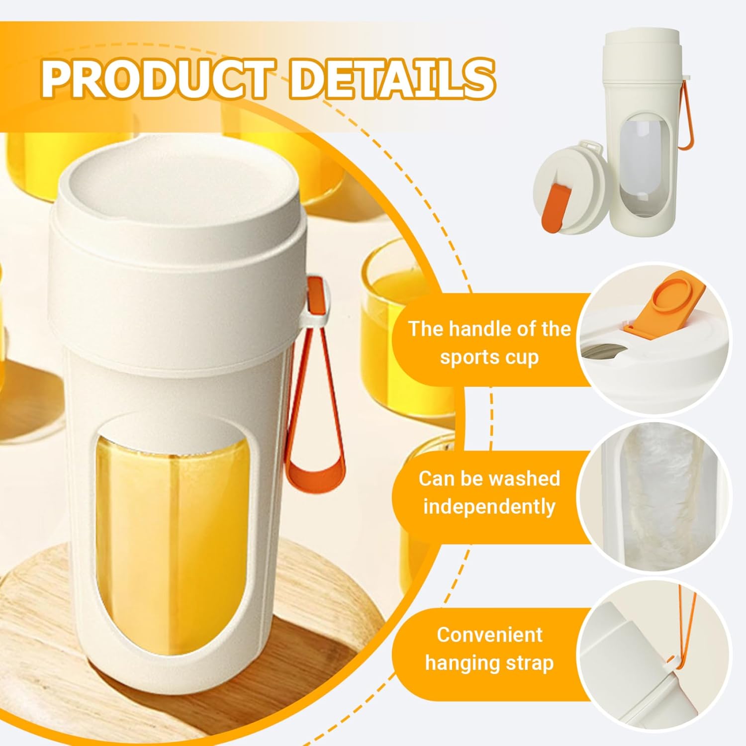 Portable Blender 450ml/15oz Wireless Fast Clear Juice Blender with Safety Lock & Strap Keep Fresh for Home, Office, School