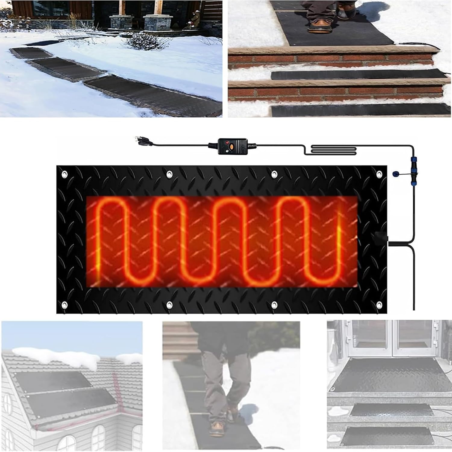 Heated Snow Melting Mats for Entrances No-Slip Heating Stair Heating Mats，1/2/3/4/5 pcs Outdoor Stairs- Non-Slip Winter Removal and Ice Melt Products -Heating Entrance(1 Pcs,30x90cm/12x36in)