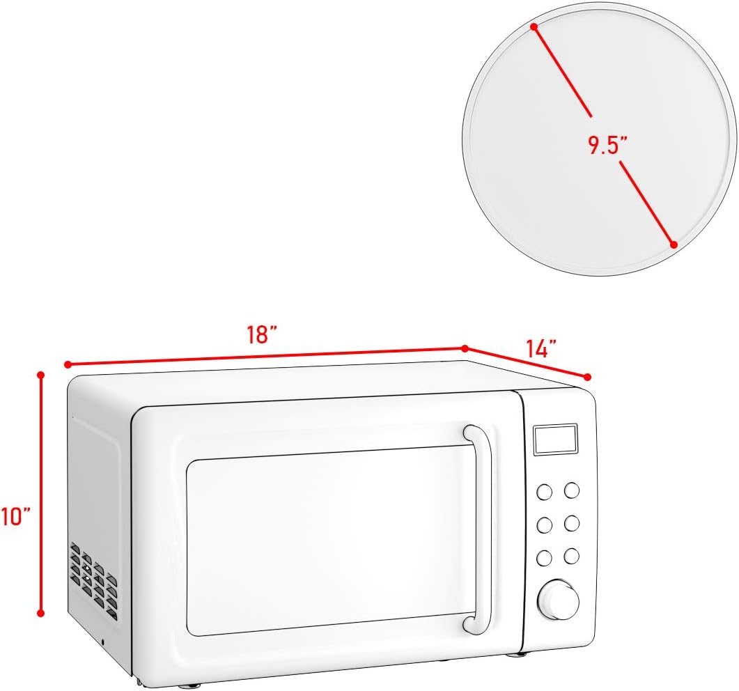 Retro Microwave Oven,Safeplus 0.7Cu.ft, Countertop 700W Microwaves with Cold Rolled Steel Plate 5 Micro Power Defrost & Auto Cooking Function LED Display Glass Turntable and Viewing Window Child Lock