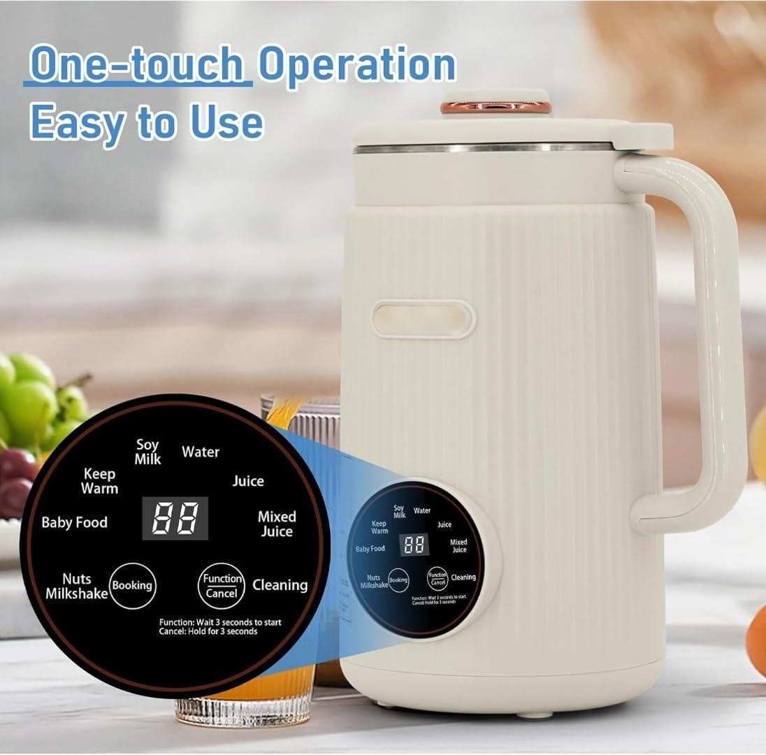 8-in-1 Nut Milk Maker Machine, 50oz Automatic Plant-Based Milk Maker with Delay Start, Keep Warm & Self Cleaning, Stainless Steel Blender for Almond, Oat, Soy & Non-Dairy Drinks(White)