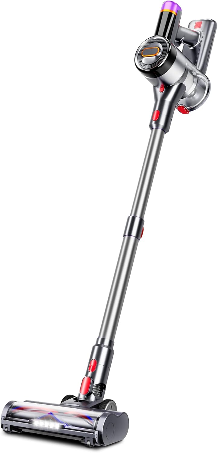 Cordless Vacuum Cleaner, 550W 45Kpa Vacuum Cleaners for Home, 60Mins Stick Vacuum with LED Display, Self-Standing & Anti-Tangle, Wireless Vacuum for Carpet Pet Hair Hardfloor, Gray