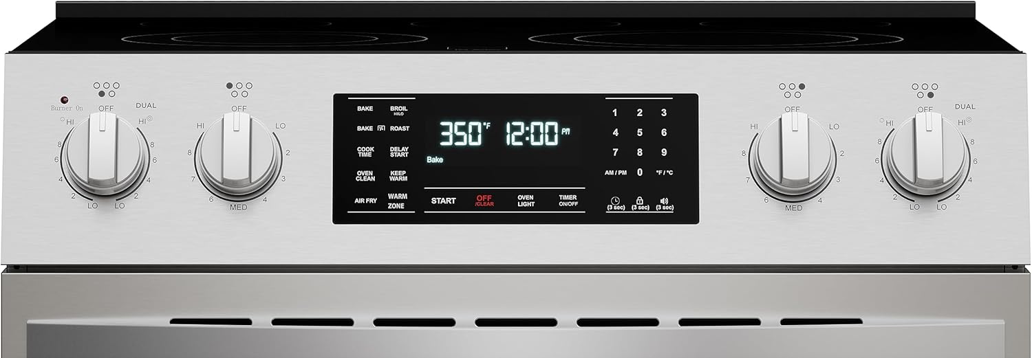 Kenmore Front Control Electric Range Oven with 5 Cooktop Elements with 7 Cooking Power Options, True Convection, Steam and Self Clean, Freestanding Oven, 4.8 cu. ft. Capacity Stainless Steel