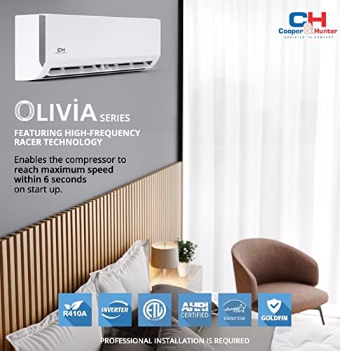 Cooper & Hunter Olivia Series, 9,000 BTU, 230V, 24 SEER2, Single Zone Mini Split AC/Heating Ductless Inverter System, Including Installation kit