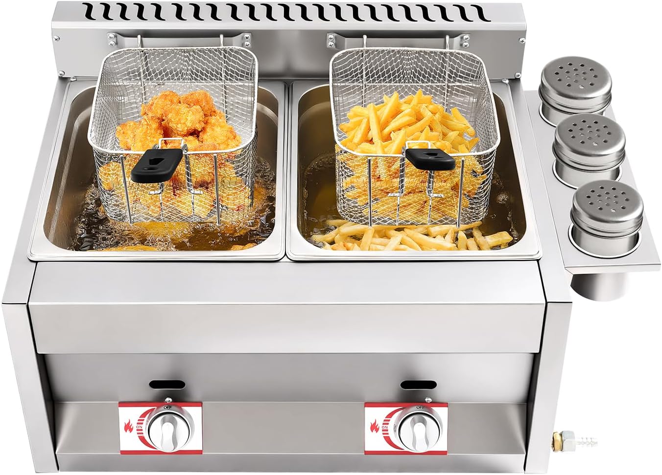 12L Countertop Gas Fryer, Commercial LPG Double Deep Fryer Stainless Steel Electric Frying Machine with 2 Filter Baskets & Lid for Fries Turkey Donuts Home Kitchen Restaurant
