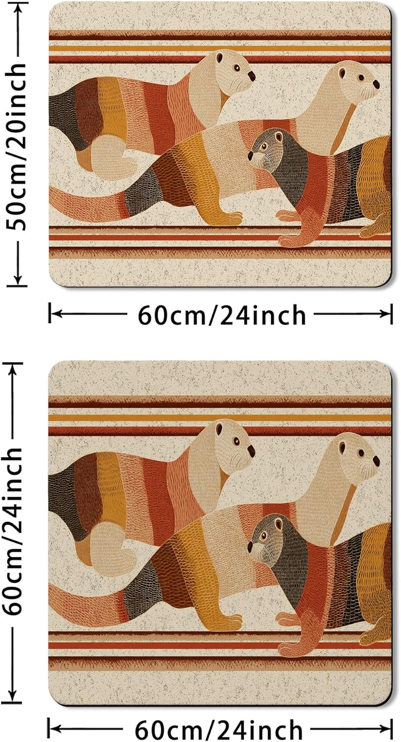 Otter Washer Dryer Top Protector Mat, Rustic Animal Patterns Laundry Machine Dust Covers, Vintage Rubber Anti-slip Waterproof Washer And Dryer Mats for Laundry Room 20x24 Inch