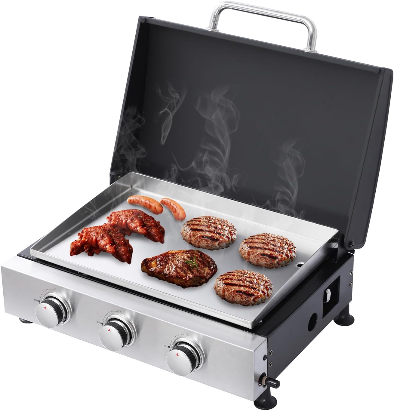 CIG GARDEN 3 Burner Propane Gas Grill, 31,500 BTU Gas and Griddle Combo Flat Top Grill with Pan and Enamel Wire Grill, Perfect for Outdoor Cooking, Balcony, Backyard, Camping