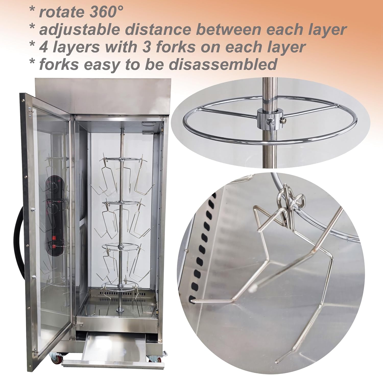 TECHTONGDA Gas Convection Toaster Ovens Commercial Automatic Rotary Grill Air Fryer Chicken 4 Layer Stainless Steel