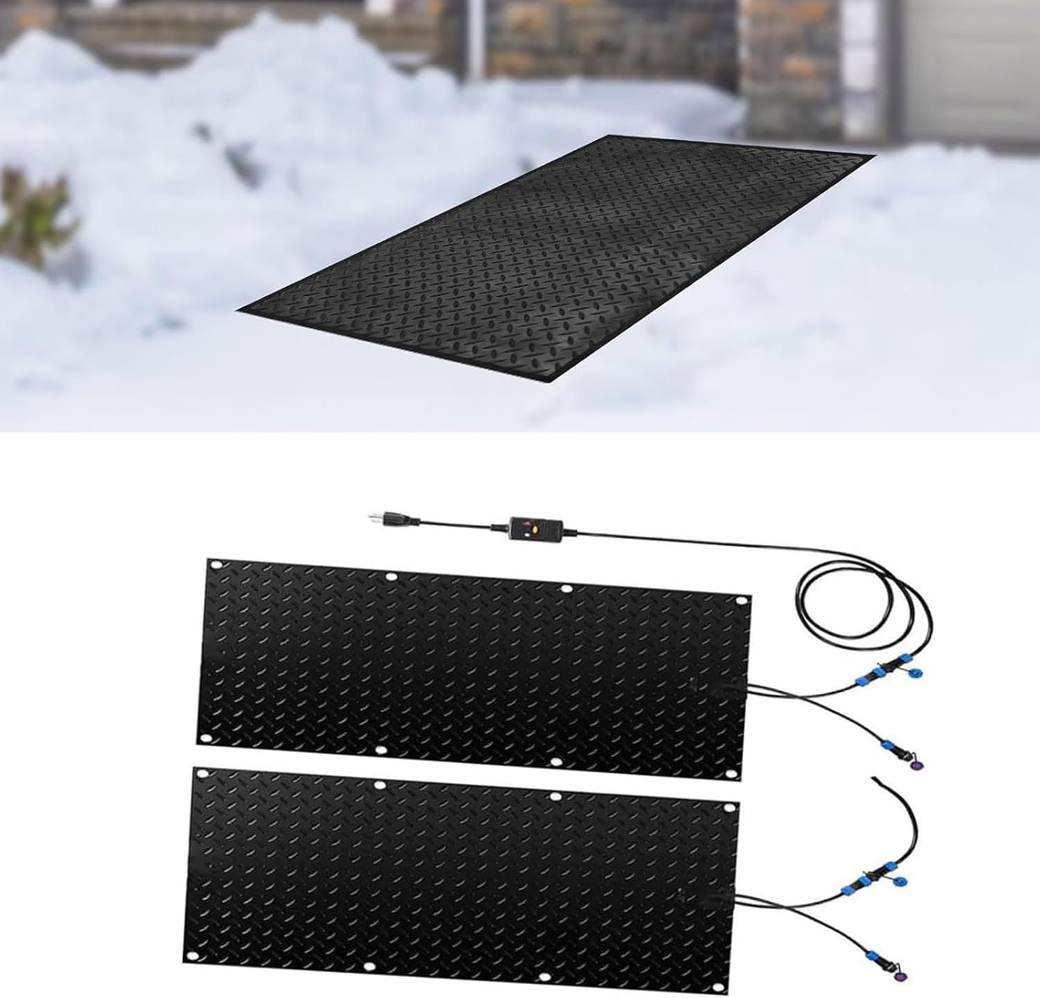 Heated Snow & ice Melting Driveway mat, Heated Snow Melting mats for Stairs, for Outdoor Stairs,Steps,Doorways,Walkways,Driveway, Snow and Ice Melting Rubber Mat,2 Pcs-25.4x120cm/10x48in