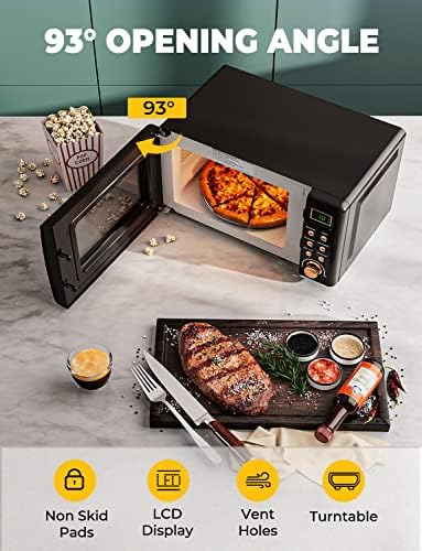 Compact Microwave Oven, Retro Small Countertop Microwave 0.7 cu. ft. 700W with 8 Auto-Cooking Set(Black)