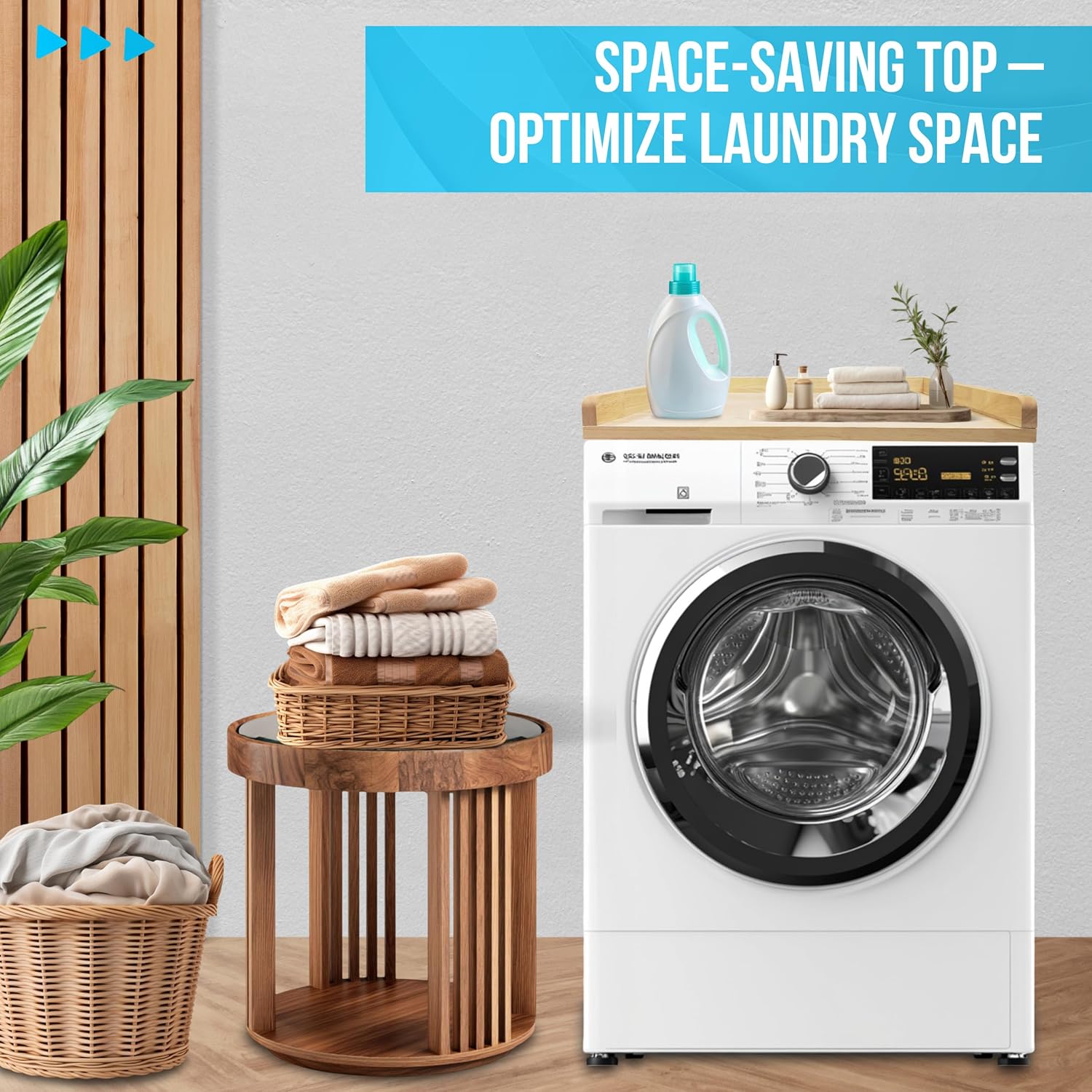 Skywin Washer Dryer Countertop 24 x 29.9 x 3.1 Inches, Single Real Solid Wood Butcher Block (Unfinished Plain Wood Surface) for One Unit Only (Washer or Dryer), Countertop Over Laundry Machine