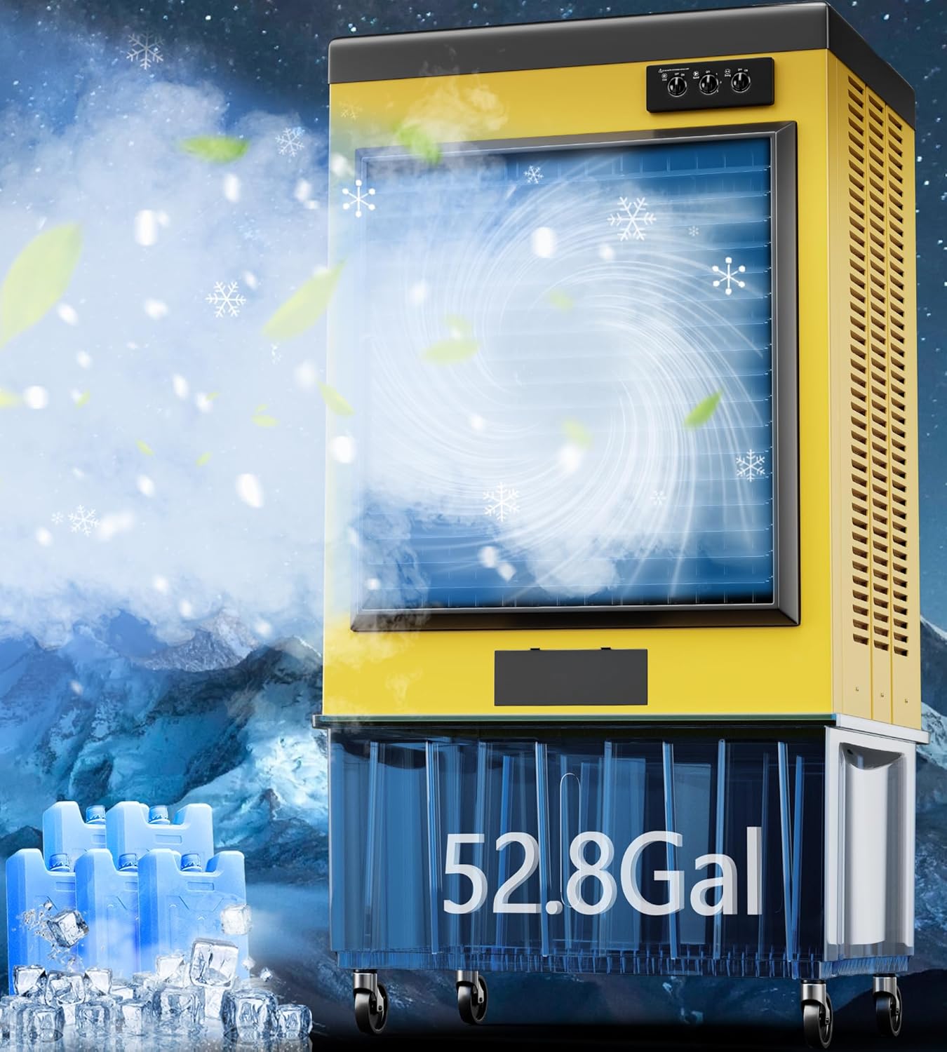 14715CFM Swamp Cooler, Evaporative Air Cooler with Continuous Auto Fill,53-Gal Water Tank,5 Ice Packs,Portable Evaporative Cooler for Outdoor Patio Garage Commercial Industrial Use, 70IN