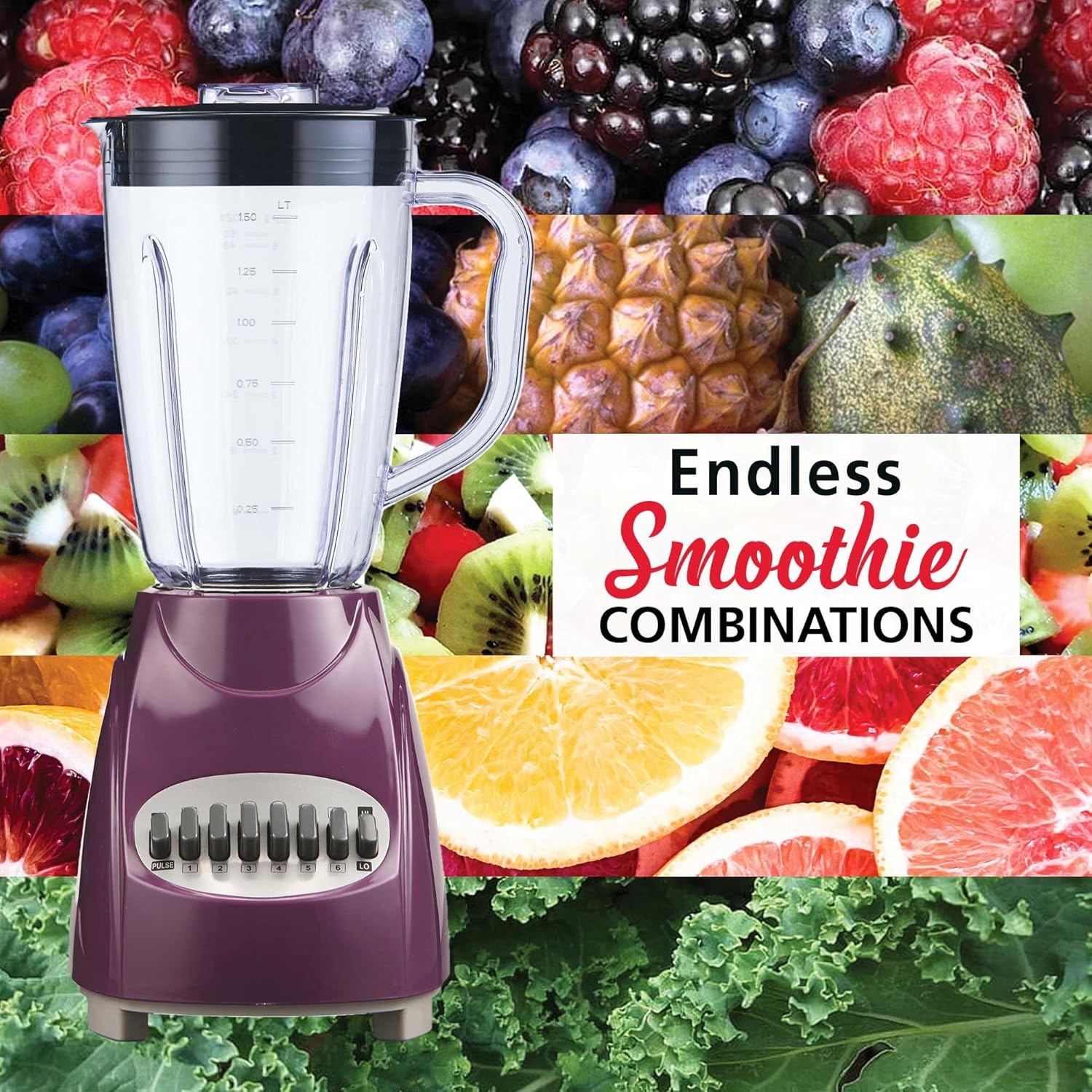 12-Speed Countertop Blender with Pulse Function – 50oz BPA-Free Jar, Stainless Steel Blades, Ice Crusher & Smoothie Maker, 350W Kitchen Blender (Purple)