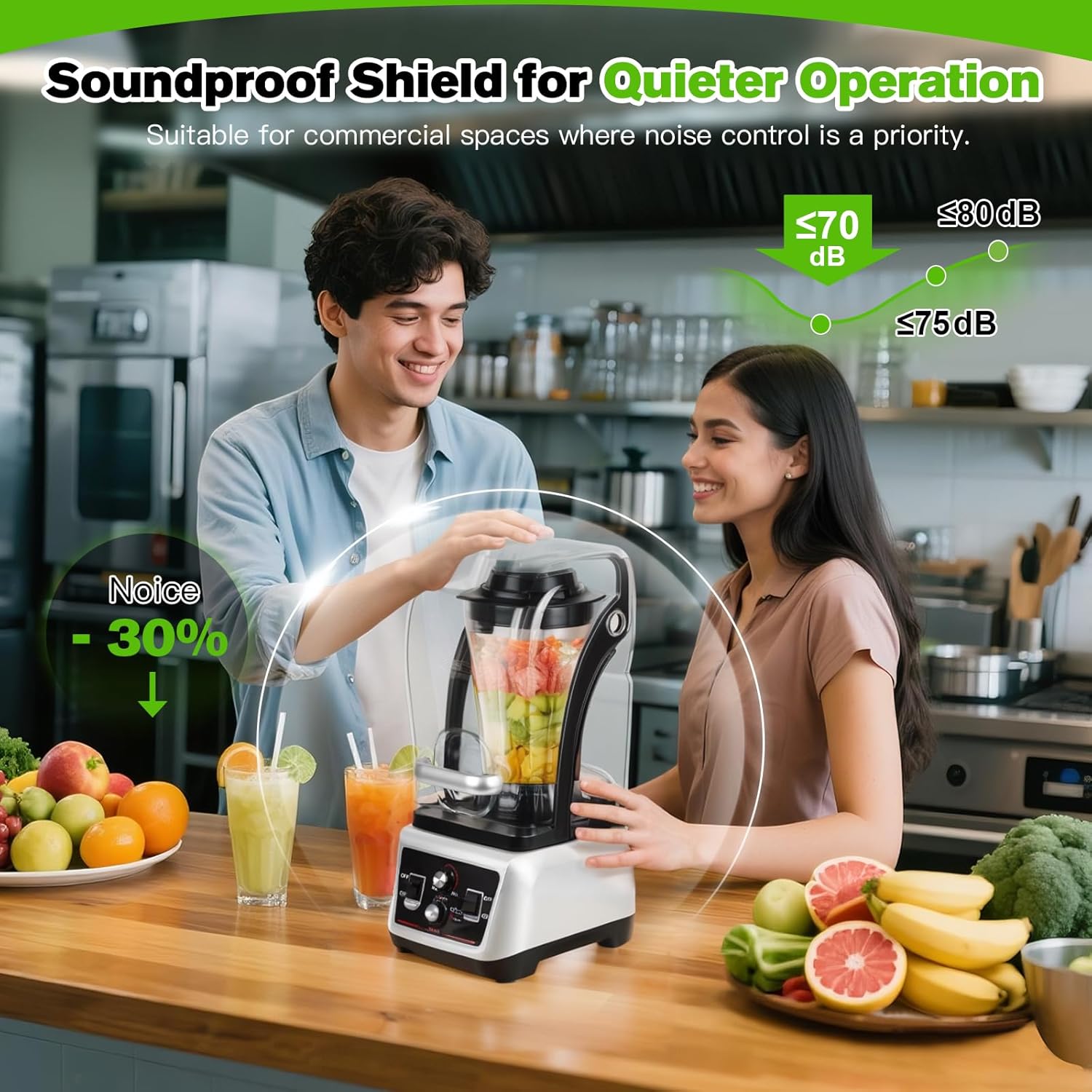 153Oz Professional Commercial Blender with Soundproof Shield, Multi-speed Settings, Quiet Smoothies Blenders Countertop, Powerful Blender for Kitchen, Shakes, Frozen Drinks, Self-Cleaning