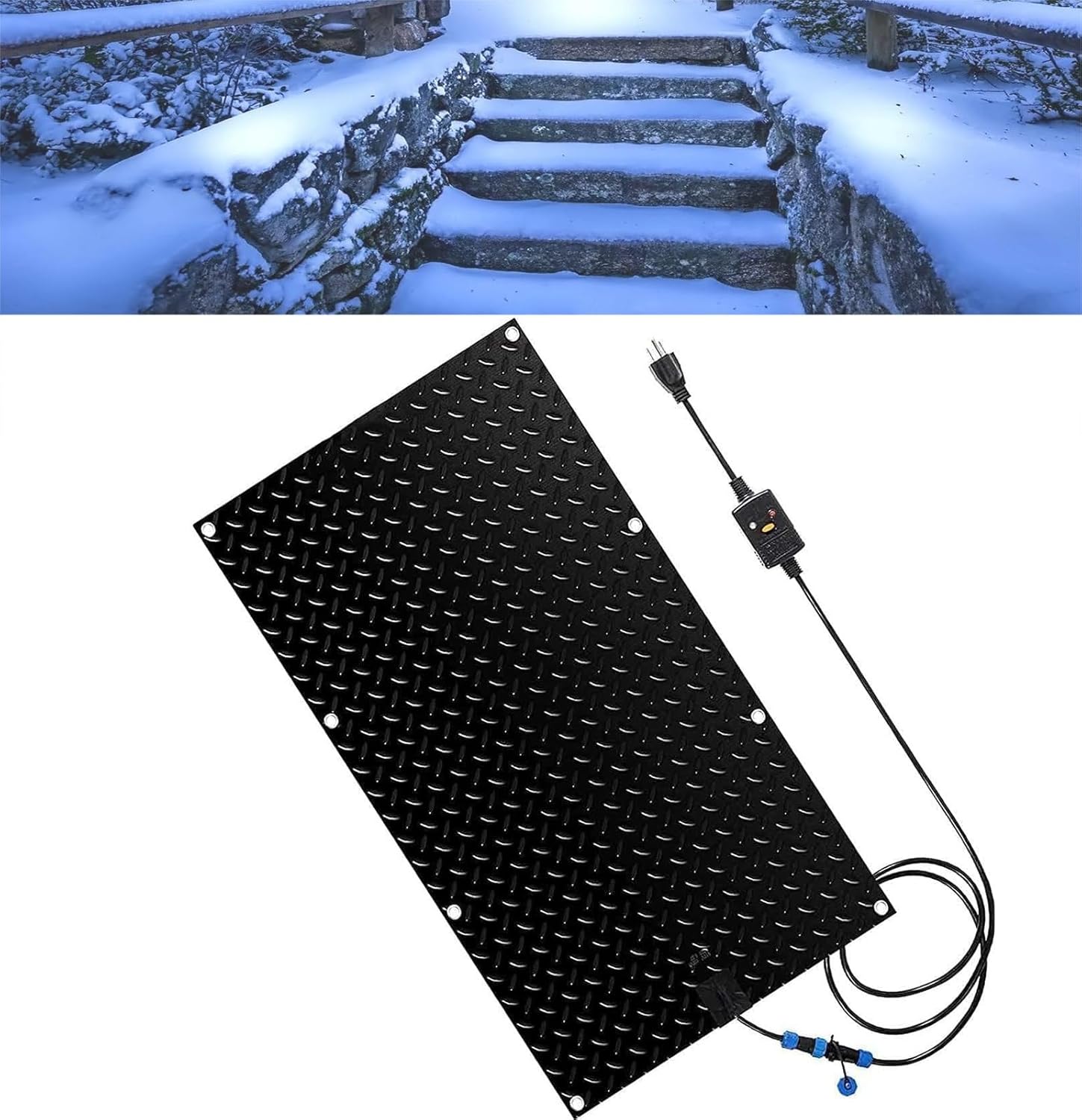 Snow Melting Walkway Mat, 1/2/3/4/5 pcs Non Slip Rubber Heated Mat with Power Cord, w/Power Cord, Slip-Proof Design for Extra Traction, Winter Outdoor Snow Mat(1 Pcs,10x48in/(25.4x121.9 cm))