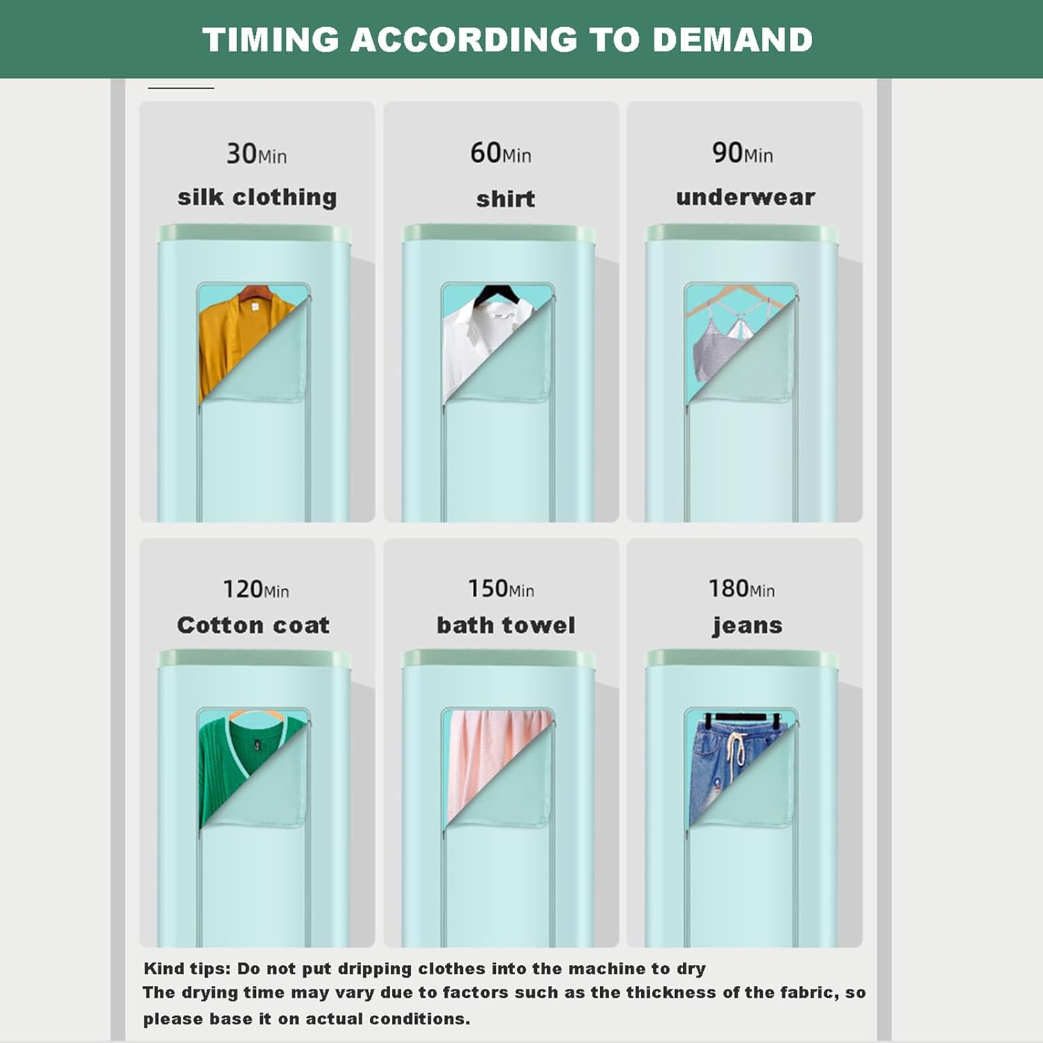 Travel Dryer - Foldable Drying Cabinet with Timing (30-300 Minutes) - Clothes Dryers with Castor - Hanging Clothes Steamer for Camping, Home - With 5 Clothes Racks,green