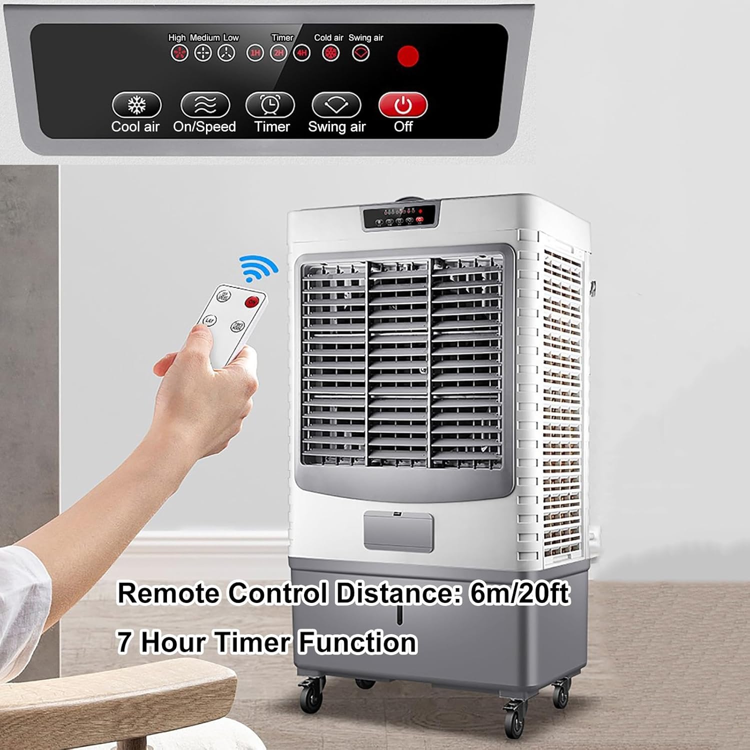 Outdoor Swamp Cooler, Portable Evaporative Air Cooler with Remote Control, 3 in 1 Air Conditioner, 55L Large Water Tank, Evaporative Air Cooler for Room, Industry Humidifier