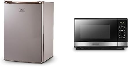 BLACK+DECKER BCRK25V Compact Refrigerator Energy Star Single Door Mini Fridge with Freezer & EM031MB11 Digital Microwave Oven with Turntable Push-Button Door, Child Safety Lock
