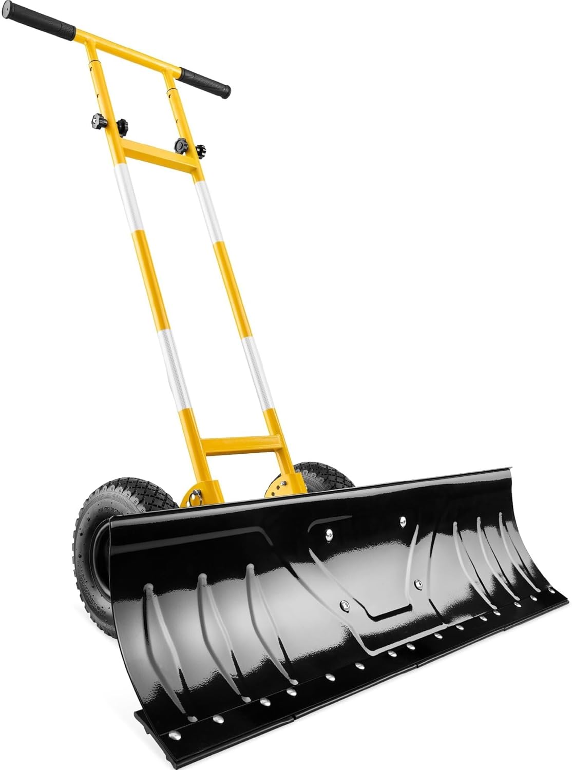 Durable Galvanized Steel Blade Double-Wheel Snow Shovel with Wheels and an Adjustable Handle for Clearing Snow(Yellow,XL 48in w/Wheels)