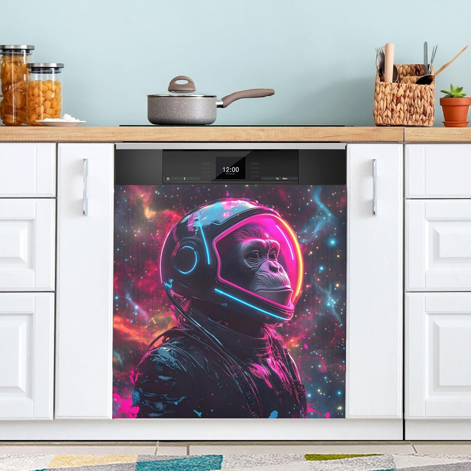 Dishwasher Magnet Cover Large Magnetic Stickers Space Gorilla Front Dishwasher Cover Reusable Decal for Home Kitchen Anti-Scratch Refrigerator Decorative Lid Washing Machine Laundry 23