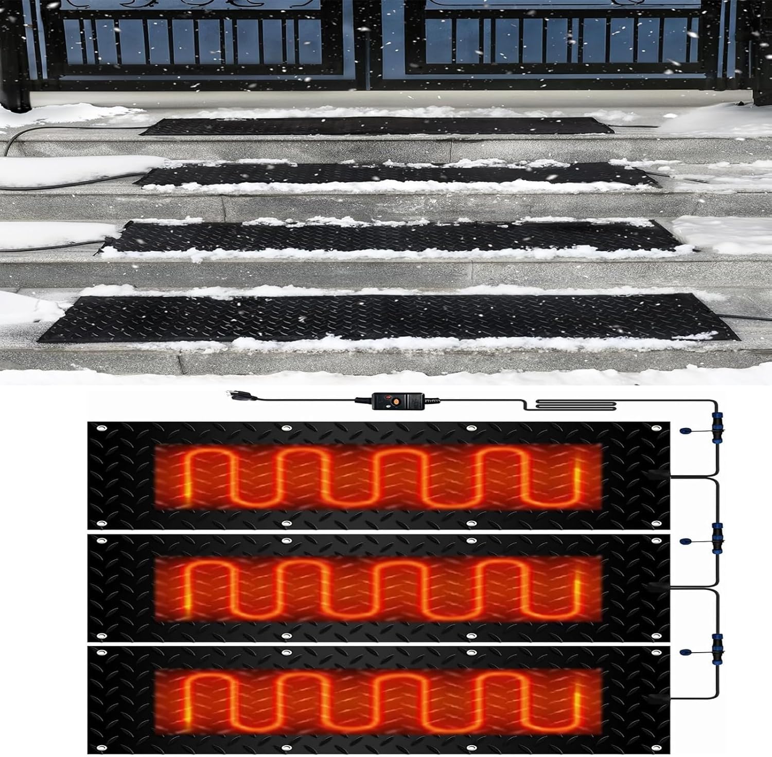 Snow Melting mats Outdoor, Rubber Heated Snow and Ice Melting Mat, Roof Heated Outdoor Mats, Non-Slip Winter Outdoor Snow Mat,Winter Removal and Ice Melt Products(3 Pcs,40x200cm/15.7x79in)