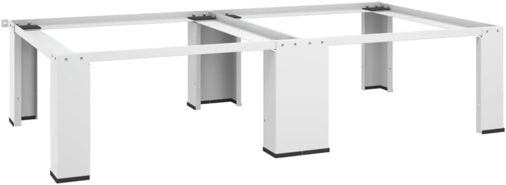vidaXL Sturdy Steel Washing Machine Pedestal with Pull-Out Shelf, Universal Fit for Standard Machines, Floor Protection Rubberised Feet, White.