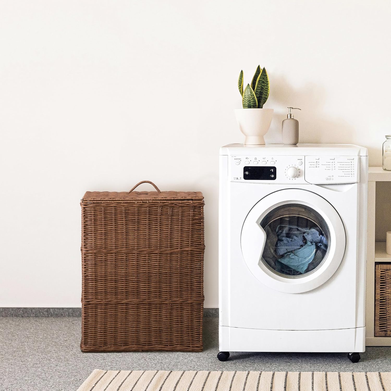 Joseph Rectangular Laundry Basket with Lid – Resin Wicker Hamper for Bedroom or Bathroom, Espresso Brown, 17