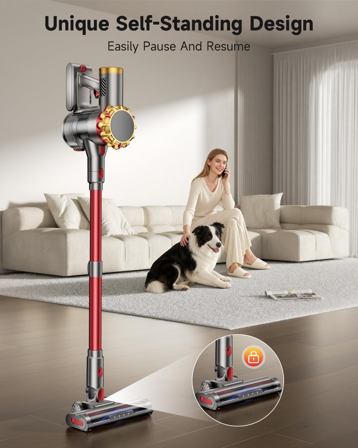 Cordless Vacuum Cleaner 580W 50Kpa Vacuum Cleaners For Home, 65 Mins Battery Stick Vacuum Led Panel, Anti-Tangle, Self-Standing, 8-In-1 Lightweight Vacuum For Hardwood Floor/Carpet/Pet Hair -Y