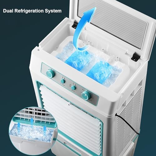 4000CFM Portable Air Conditioner, 3-In-1 Evaporative Air Cooler 40L Tank, 4 Ice Packs, 3 Modes & 3 Speeds, Swamp Cooler Fan, No Hose Needed, 43in