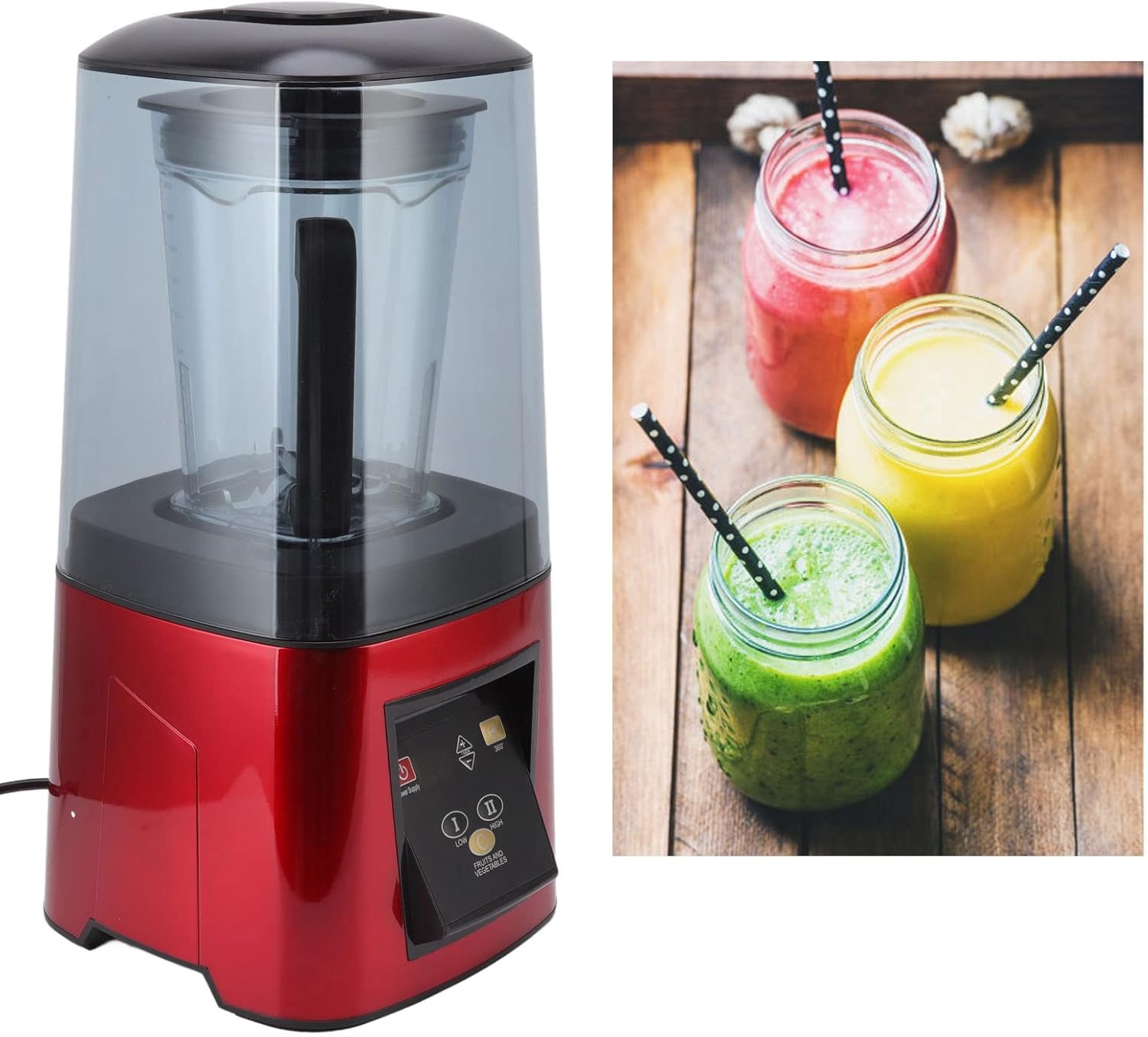 2200W Shakes and Smoothies Blender with Soundproof Cover for Kitchen, 80 DB High Speed Countertop Blender for Ice Puree Frozen Fruit (US Plug 110V)