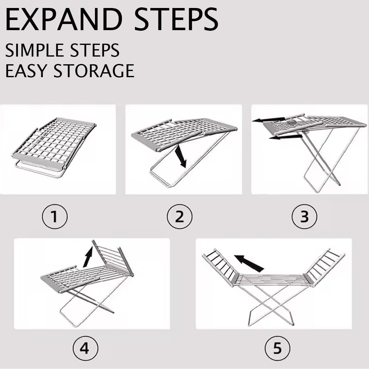 Home Electric Heated Clothes Drying Rack Balcony Foldable Clothes Airer Low Noise Metal Apartment Clothes Dryer with Wings Outdoor Large Capacity Laundry Airer 147 * 54 * 94cm