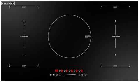Empava 36 Inch Electric Induction Cooktop Built-In, 5 Zone Smooth Glass Surface, Dual Bridge-Sync, Touch Slider Control, Power Boost, Stop & Go, Timer, Child Lock, Hardwired Kitchen Appliance