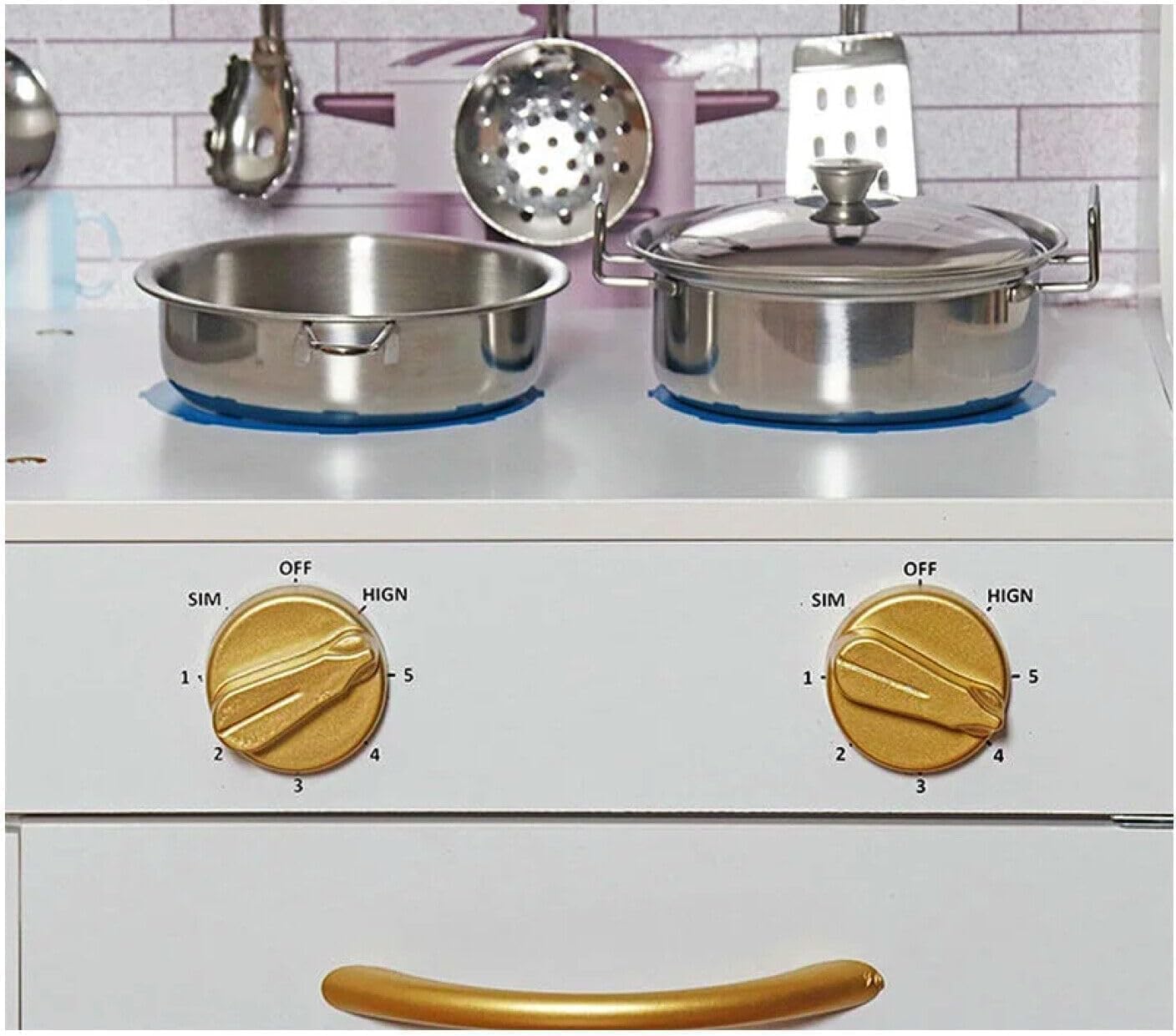 Large Kids Wooden Kitchen Play Set & Kitchen Accessories, Girls Boys Learning Pretend Toys with Utensil Cooking Set Oven, Stove, Microwave - White/Gold Edition